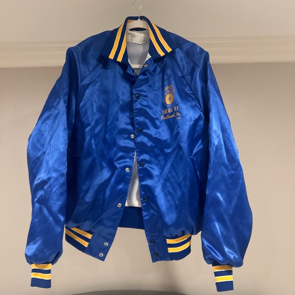 Royal Blue Varsity Jacket with Yellow Stripes